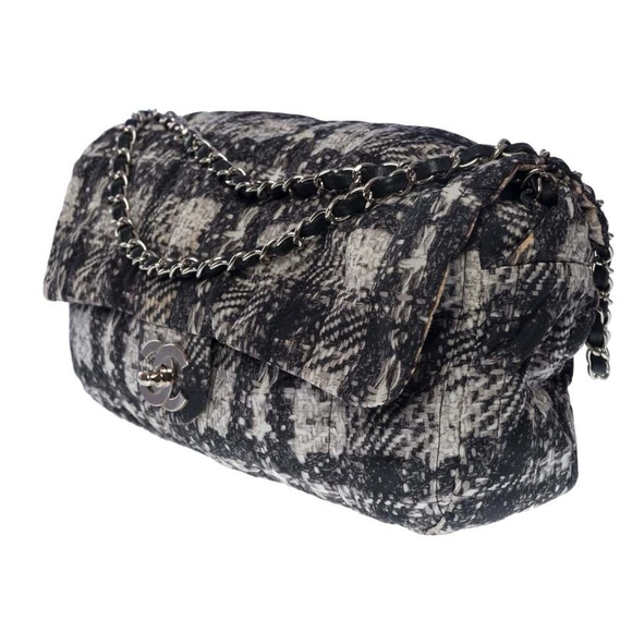 Chanel  Nylon Tweed Print Jumbo Flap Black - Picture 12 of 14